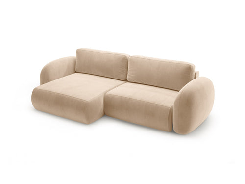 Cosmopolitan Design Omkeerbare converteerbare hoekbank met opbergdoos Tonale 4-zits, flueel beige amandel - 149x262x88cm