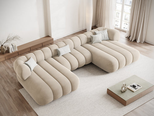 Cosmopolitan Design Panoramische bank Koge 6-zits, flueel lichtbeige - 165x348x70cm