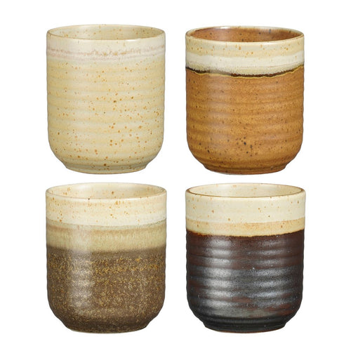 Mica Decorations Ethan Koffiemokken Set - 4 Porseleinen Mokken in Off White, Terra, Donkerbruin en Zwart - Geschikt voor Vaatwasser, Magnetron en Oven