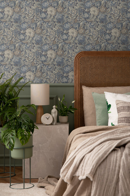 Borastapeter behang vintage bloemen vergrijsd blauw - 53 cm x 10.05 m - 660221 - vtwonen shop