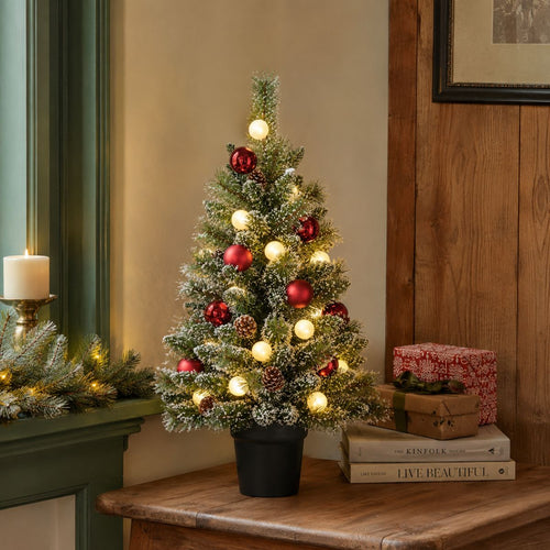 Black Box Trees Kaprun Kunstkerstboom met Verlichting - Kunst Kerstboom H90 x Ø51 cm - in Pot met Versiering - Groen, Rood, Frosted