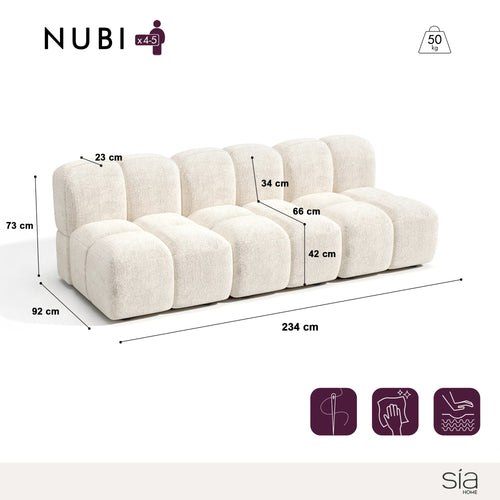 Sia Home - Modulaire bank NUBI - Fluweel met structuur - Crème - 570cm