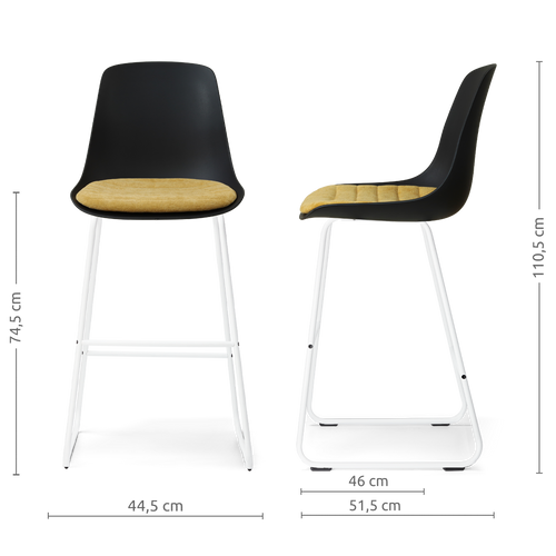 Nolon Nino-Liv barkruk zwart met warm oker zitkussen - wit onderstel - 75 cm - vtwonen shop