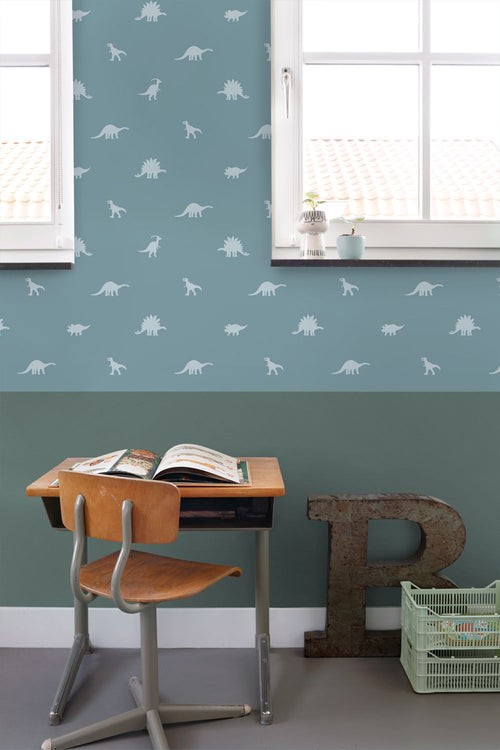 ESTAhome behang dinosaurussen lichtblauw - 50 x 900 cm - 131803