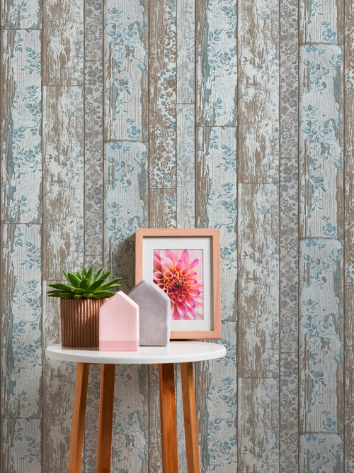 A.S. Création behang verweerde houten planken lichtblauw en beige - 53 cm x 10.05 m - AS-361191