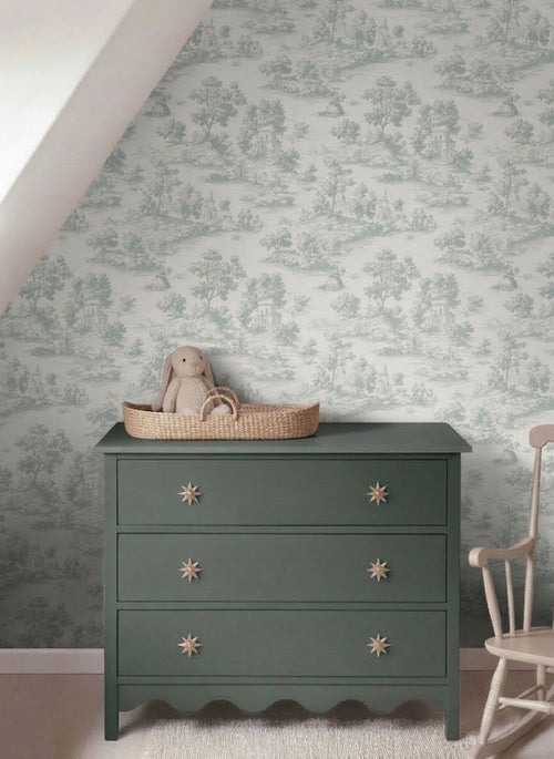 Sanders & Sanders behang toile de jouy print lichtblauw - 53 cm x 10 m - 641036
