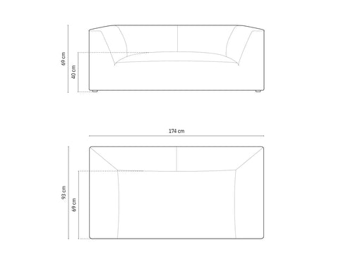 Micadoni - Bank "Ruby" 2 zitplaatsen, structurele stof, groente - 93x174x69cm
