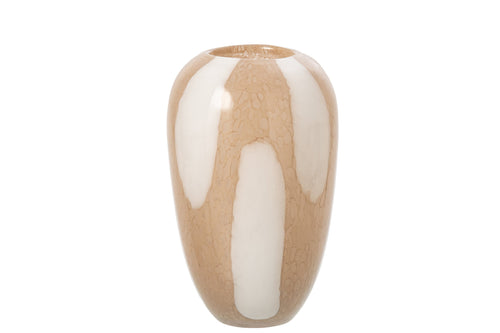 J-Line Vaas met stippen - glas - lichtbeige/wit - large