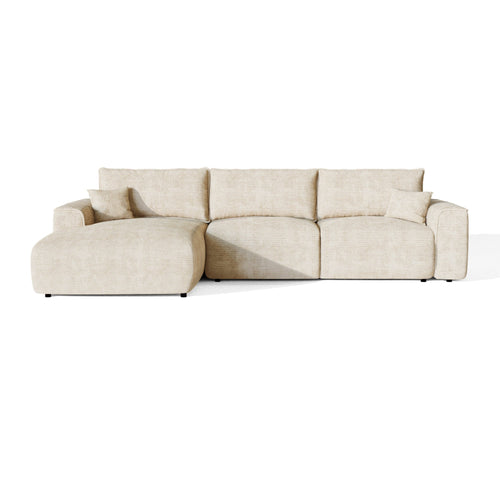 Premium Interiors - Linkerhoekbank met snelle uitklapfunctie COMO - corduroy beige 300cm
