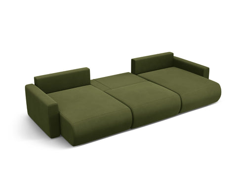 Cosmopolitan Design Converteerbare panoramische bank met opbergdoos Belfast 4-zits, flueel legergroen - 149x340x84cm