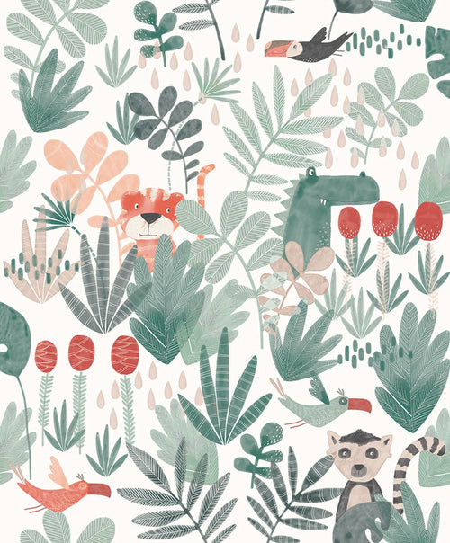 Masureel behang jungle dieren groen - 53 cm x 10.05 m - 631847