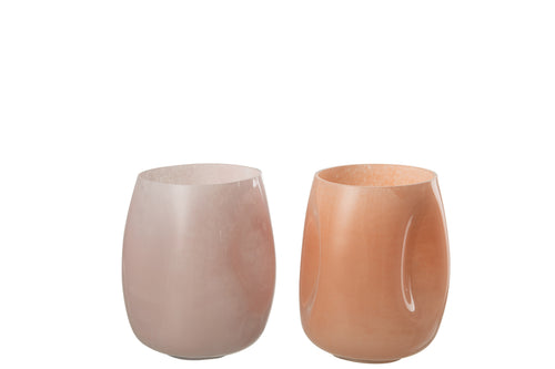 J-Line vaas Bult - glas - roze/oranje - small  - 2 stuks - 16.5 cm hoog