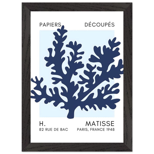 Artfulprints Poster met Lijst Matisse – Aqua bloom navy blue I   - A4 21x29.7 cm - Blauw