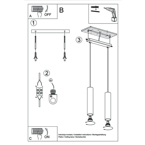 Sollux Lighting Hanglamp LAGOS 2 gepolijst goud - 30x6x90cm