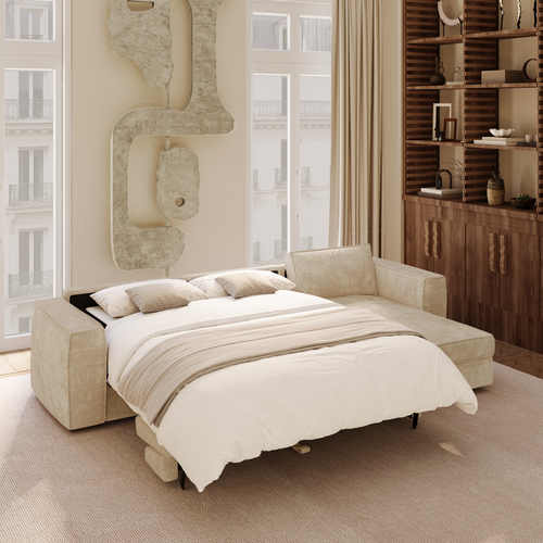 Premium Interiors - Rechthoekige hoekbank MIKA - zacht aanvoelende geweven stof beige 292cm