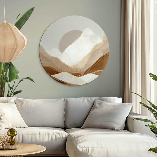 Reinders Maan achter de bergen glasschilderij -  beige - kantoor - Ø 70cm