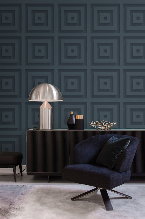 Origin Wallcoverings behang 3d vierkanten donkerblauw - 50 x 900 cm - 347975 - vtwonen shop