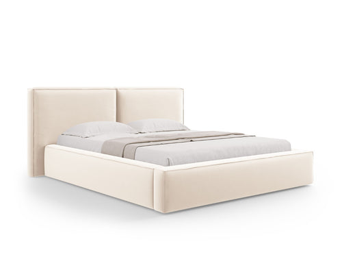 Micadoni Opbergbed met hoofdeinde Jodie 160x200cm, flueel, lichtbeige - 228x214x108cm