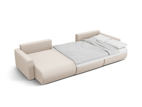 Cosmopolitan Design Converteerbare panoramische bank met opbergdoos Belfast 4-zits, structurele stof beige - 149x340x84cm
