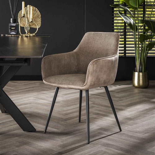 Giga Meubel Eetkamerstoel Rib - Zand Ribstof - Set van 2 - vtwonen shop