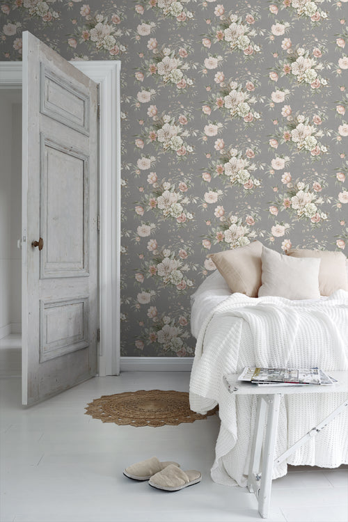 Borastapeter behang bloemstilleven grijs - 53 cm x 10.05 m - 660261 - vtwonen shop