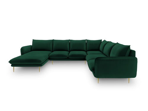 Cosmopolitan Design Panoramische hoekbank rechts Vienna 7-zits, flueel, flessengroen - 235x330x95cm