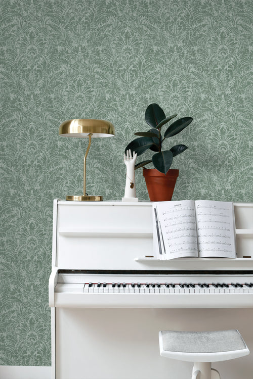 ESTAhome behang ornamenten blauwgroen - 50 x 900 cm - 131614