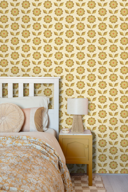 ESTAhome behang bloemen olijfgroen en okergeel - 50 x 900 cm - 130978 - vtwonen shop