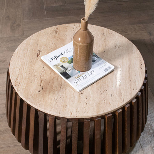 Giga Meubel Salontafel Elisa - Rond - Travertin - 70cm - vtwonen shop