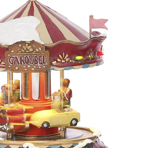 Luville Little Carousel - Kerstdorp Miniatuur Draaimolen met Verlichting - Kerstversiering voor Binnen - Guirlande op Batterijen - Kerstslingers