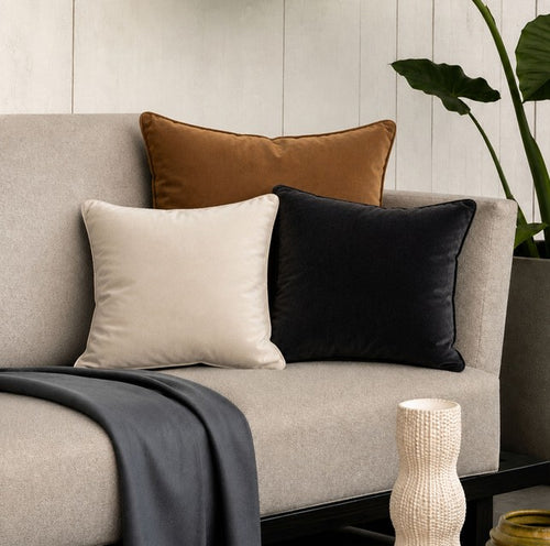 KUSSENSET - 3-delig - Velvet Layers - 60x60 cm, 45x45 cm - inclusief binnenkussens - bruin, wit, zwart