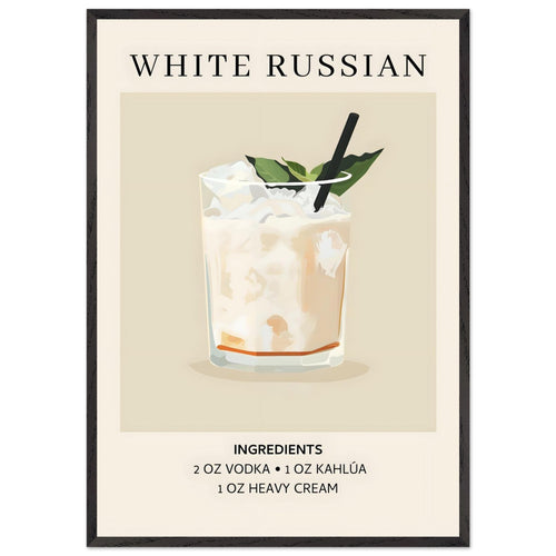 Artfulprints Poster met Lijst White Russian cocktail - Ingrediënten   - 70x100 cm - Wit