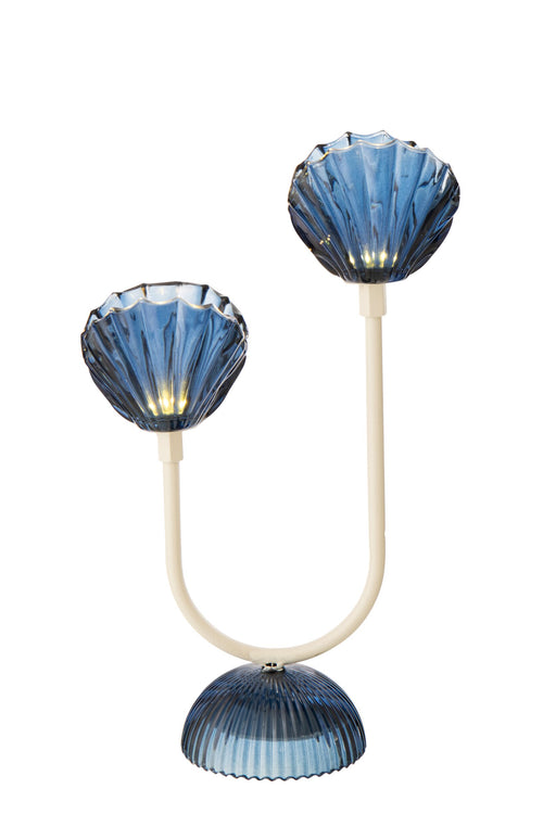 J-Line lamp Shell - ijzer - blauw/wit - large - LED lichtjes