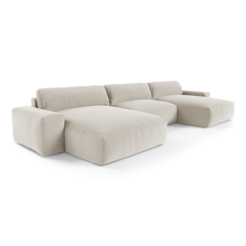 Sia Home - Grote panoramische U-bank BLISS - Zacht aanvoelende geweven stof - Beige - 420cm - vtwonen shop