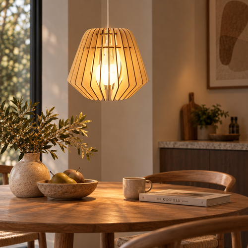 Bomerango Original M houten hanglamp medium - met koordset wit - Ø 37 cm