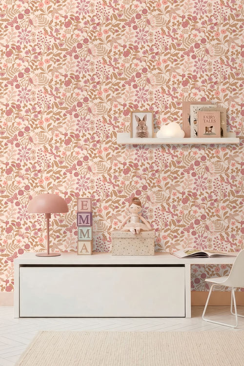 ESTAhome behang bloemen en vogels roze - 50 x 900 cm - 132230
