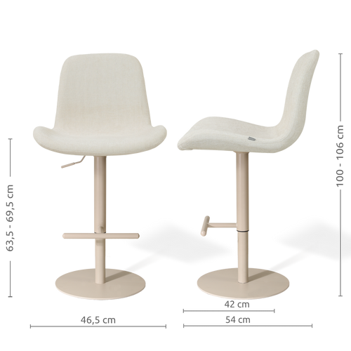 Nolon Niva-Fé tulp barkruk cottonbeige - verstelbaar - beige poten