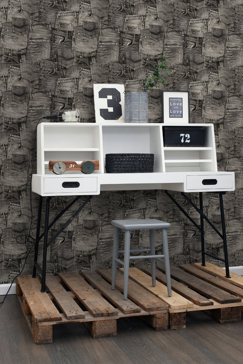 ESTAhome behang spijkerstof zwart - 53 cm x 10.05 m - 137738