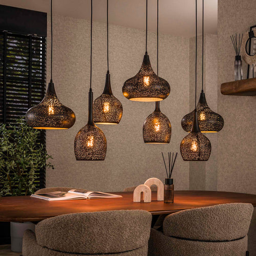 Giga Meubel Hanglamp Zip - Zwart Metaal - 7-Lichts - 120x60x150cm