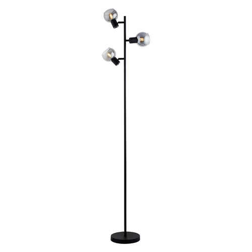 Lighto - Art deco vloerlamp zwart met smoke glas 3-lichts - Juna
