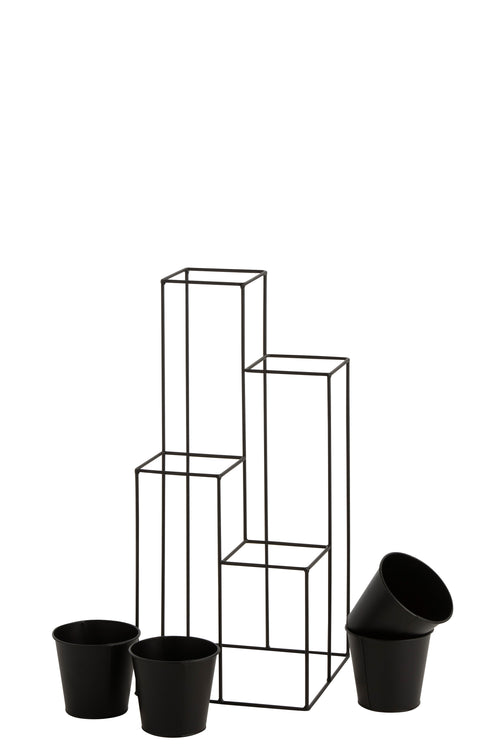 J-Line rek bloempothouder 4 Potten - metaal - zwart - small - Ø 31 cm