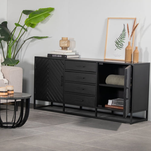 Dressoir Isa Zwart Visgraat Klein Mangohout - Giga Meubel - vtwonen shop