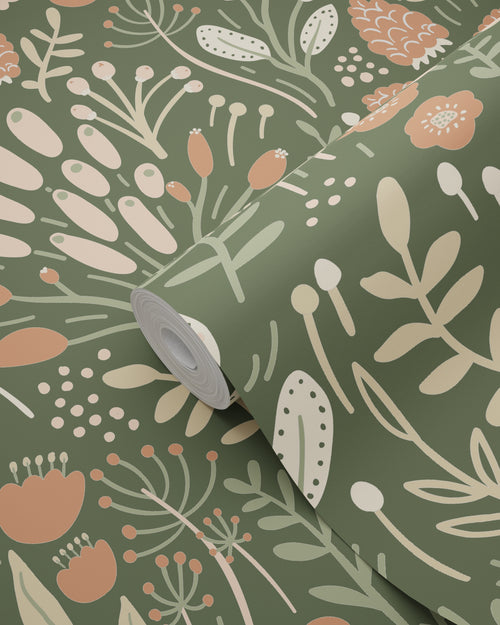 ESTAhome behang bladeren en bloemen groen en terracotta - 50 x 900 cm - 131383 - vtwonen shop