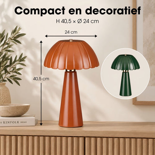 Mica Decorations Naomi Tafellamp - Ronde Tafellamp Donkergroen Keramiek met Geplooide Lampenkap - Geschikt voor E27 Lichtbron tot 60W - Afmeting H40,5