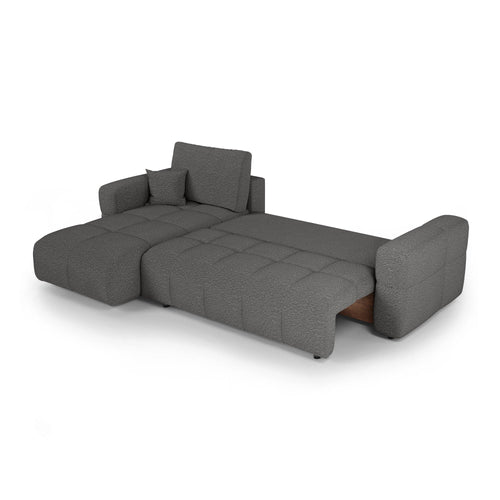Premium Interiors - Linkshoekbank met slaapfunctie en opbergruimte VIBE - bouclé-stof grafietgrijs 286cm