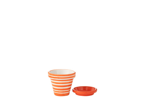 J-Line bloempot Granada Stripes Handmade + Painted - keramiek - oranje - extra small - Ø 17 cm