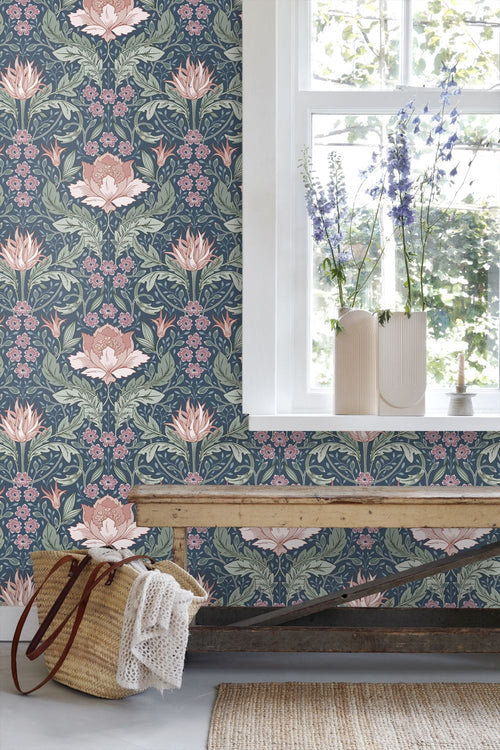 ESTAhome behang vintage bloemen in art nouveau stijl blauw 50 x 900 cm 131083