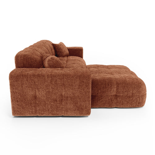 Premium Interiors - Hoekbank links COCOON - gewaafd fluweel terracotta 230cm