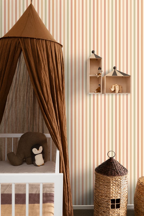 ESTAhome behang strepen roze en groen - 50 x 900 cm - 131606