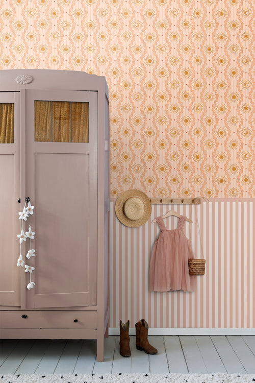 ESTAhome behang retro ornamenten roze, oranje en geel - 50 x 900 cm - 131715